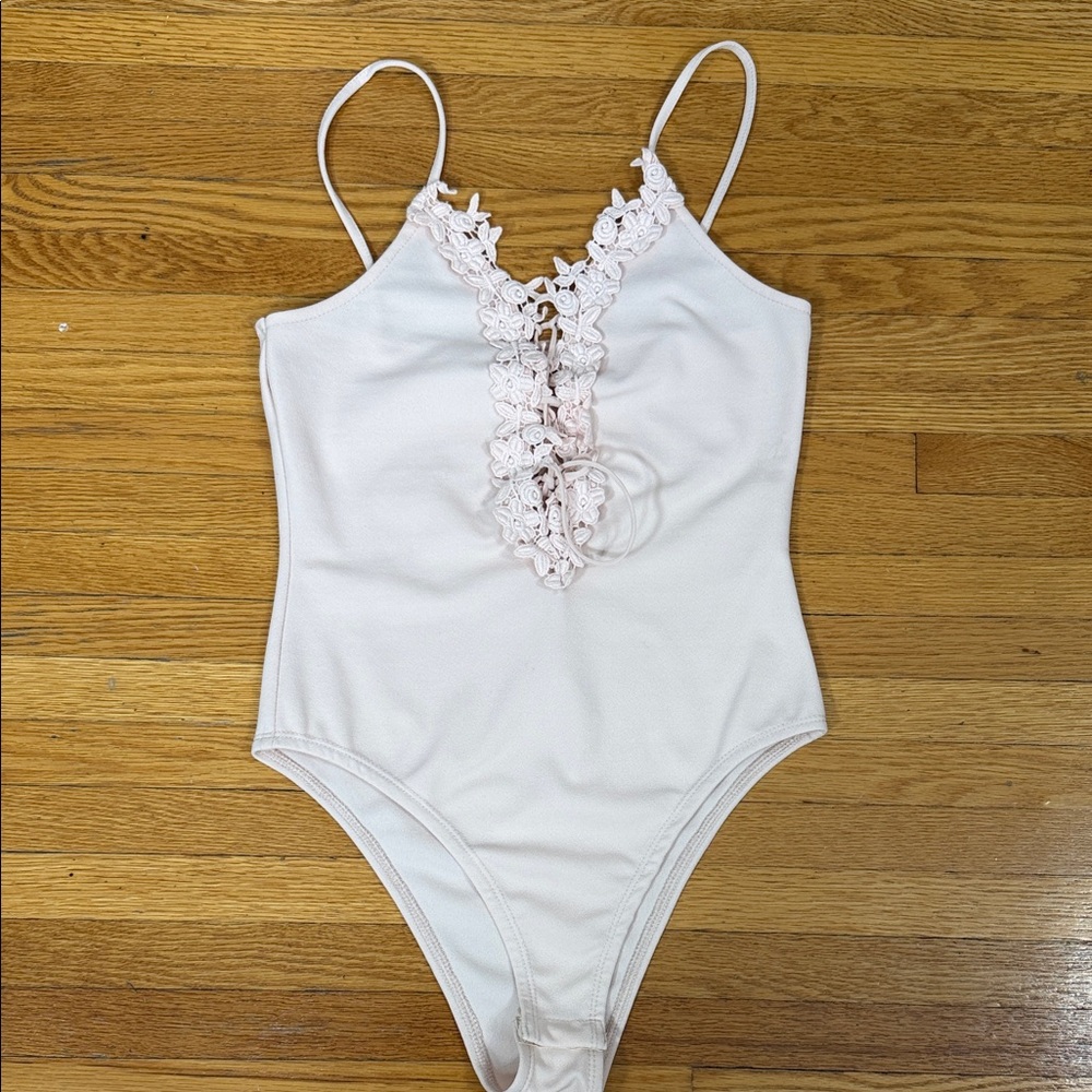 Topshop Light Pink Lace-Up Bodysuit